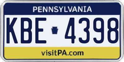 PA license plate KBE4398