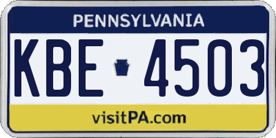 PA license plate KBE4503