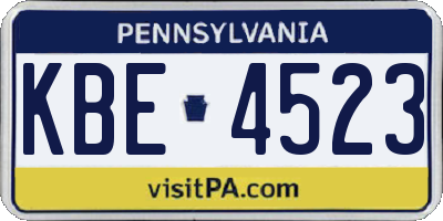 PA license plate KBE4523