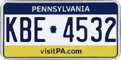 PA license plate KBE4532