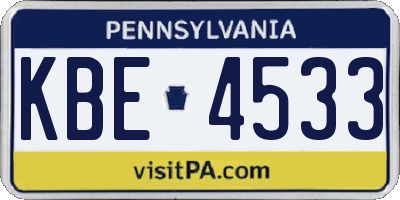 PA license plate KBE4533