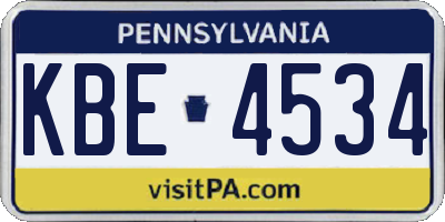 PA license plate KBE4534