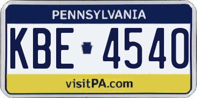 PA license plate KBE4540
