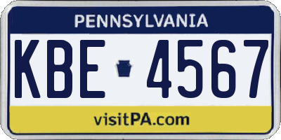 PA license plate KBE4567