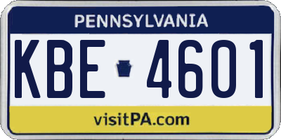 PA license plate KBE4601