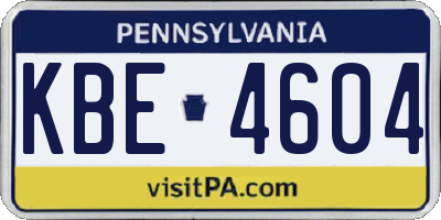PA license plate KBE4604