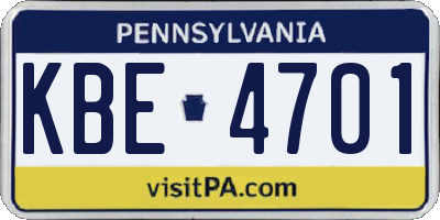PA license plate KBE4701