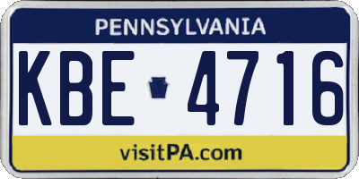 PA license plate KBE4716