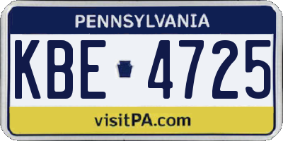 PA license plate KBE4725