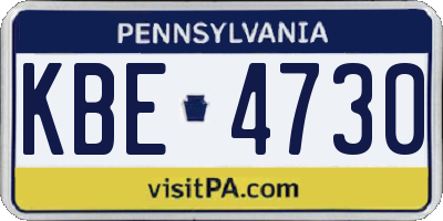 PA license plate KBE4730