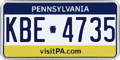 PA license plate KBE4735