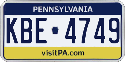 PA license plate KBE4749