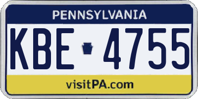 PA license plate KBE4755