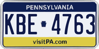 PA license plate KBE4763