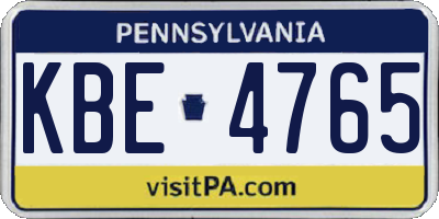 PA license plate KBE4765