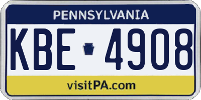 PA license plate KBE4908