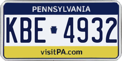 PA license plate KBE4932
