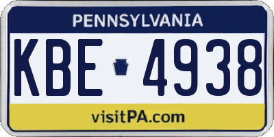 PA license plate KBE4938