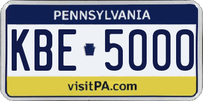 PA license plate KBE5000