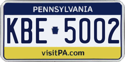 PA license plate KBE5002