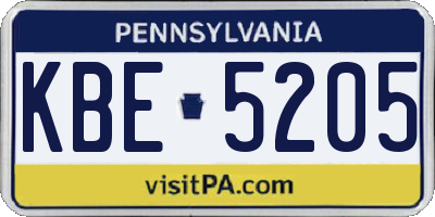 PA license plate KBE5205