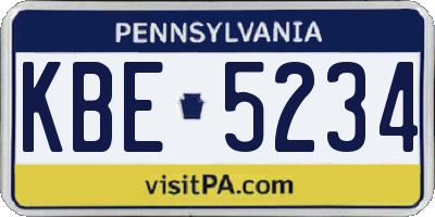 PA license plate KBE5234