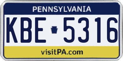 PA license plate KBE5316