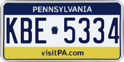 PA license plate KBE5334