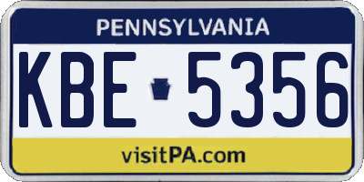 PA license plate KBE5356