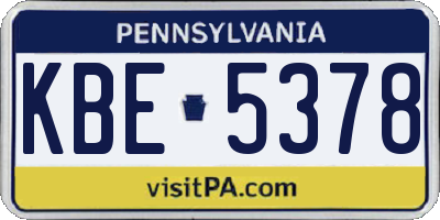 PA license plate KBE5378