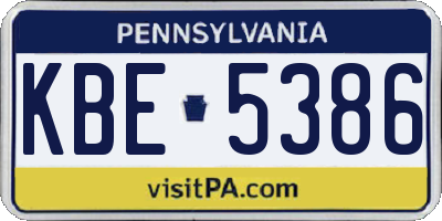 PA license plate KBE5386