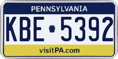 PA license plate KBE5392