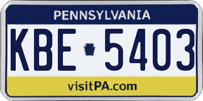 PA license plate KBE5403