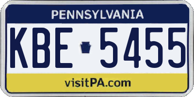PA license plate KBE5455