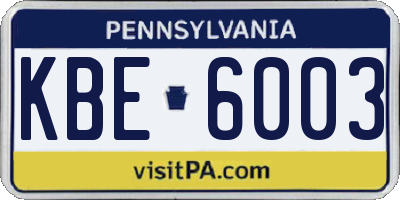 PA license plate KBE6003