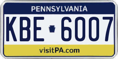 PA license plate KBE6007