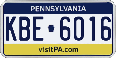 PA license plate KBE6016