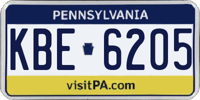 PA license plate KBE6205