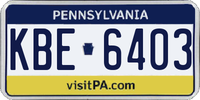 PA license plate KBE6403