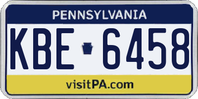 PA license plate KBE6458
