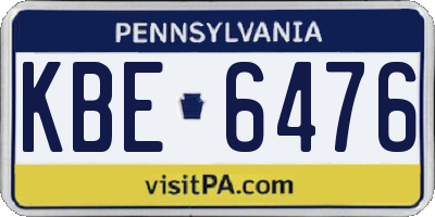 PA license plate KBE6476