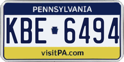 PA license plate KBE6494