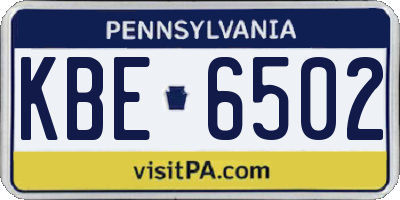 PA license plate KBE6502