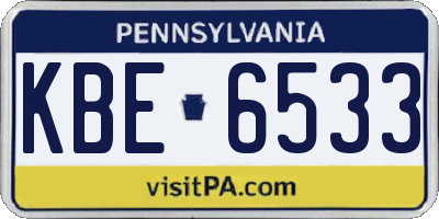 PA license plate KBE6533