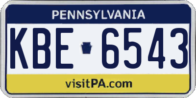 PA license plate KBE6543