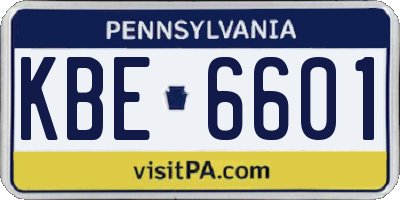 PA license plate KBE6601