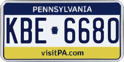 PA license plate KBE6680