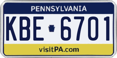 PA license plate KBE6701