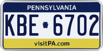 PA license plate KBE6702