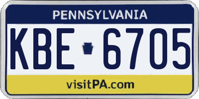 PA license plate KBE6705